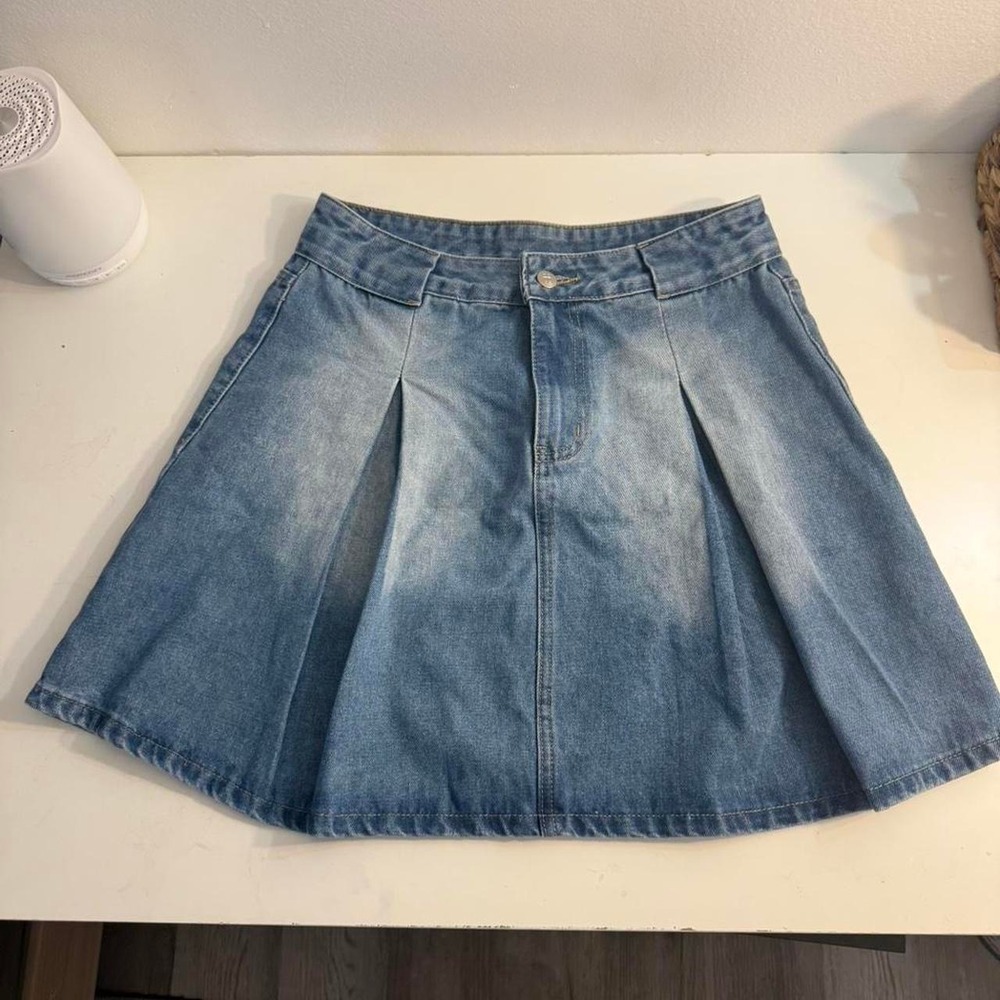 Airz blue denim pleated skirt